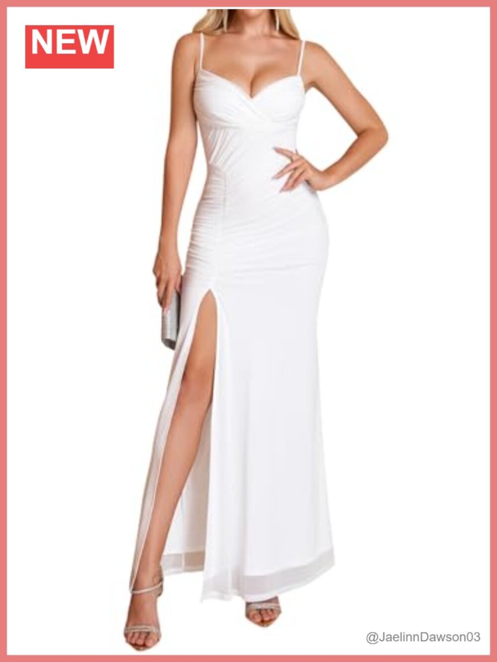 Formal Ruched Maxi Dress Spaghetti Strap Slit V Neck Bodycon Cocktail Evening